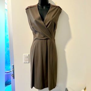 BLUE LES COPAINS V-Neck Taupe Sheath Dress Sz. 42 *MSRP: $1275 *EUC